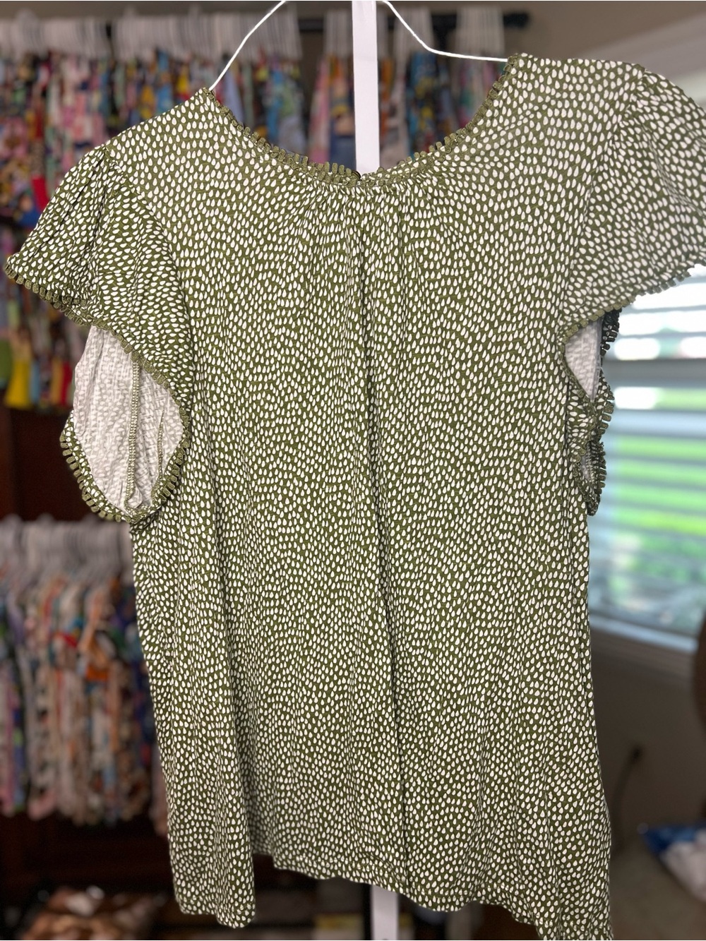 Philosophy Olive Green Dot Flutter Sleeve Blouse